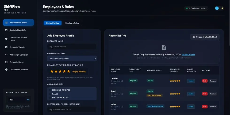 ShiftFlow PRO scheduling interface